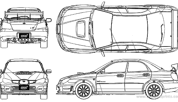 Subaru Impreza Sedan WRX STI (2005) - Субару - чертежи, габариты, рисунки автомобиля