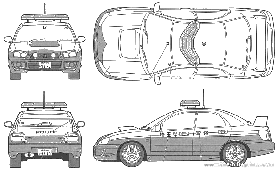 Subaru Impreza WRX Sti Police Car - Субару - чертежи, габариты, рисунки автомобиля