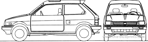 Subaru Justy 3-Door (1987) - Субару - чертежи, габариты, рисунки автомобиля