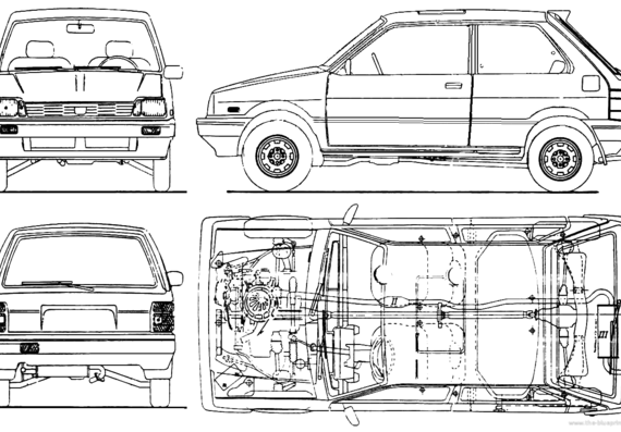 Subaru Justy J10 3-Door (1984) - Субару - чертежи, габариты, рисунки автомобиля