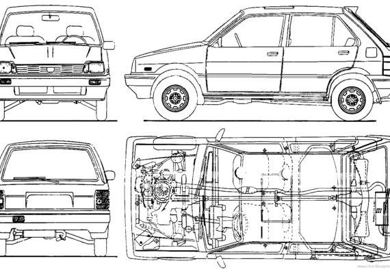 Subaru Justy J10 5-Door (1984) - Субару - чертежи, габариты, рисунки автомобиля