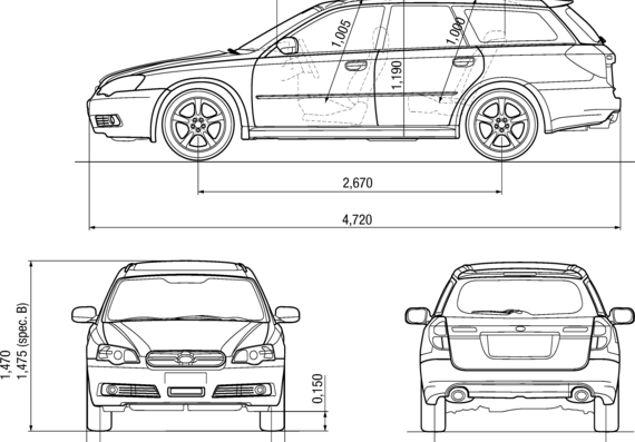 Subaru Legacy 5-Door - Субару - чертежи, габариты, рисунки автомобиля