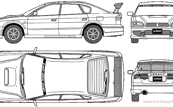 Subaru Legacy B4 (2001) - Субару - чертежи, габариты, рисунки автомобиля