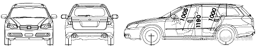 Subaru Legacy B4 (2005) - Субару - чертежи, габариты, рисунки автомобиля
