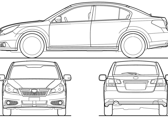 Subaru Legacy B4 (2013) - Субару - чертежи, габариты, рисунки автомобиля