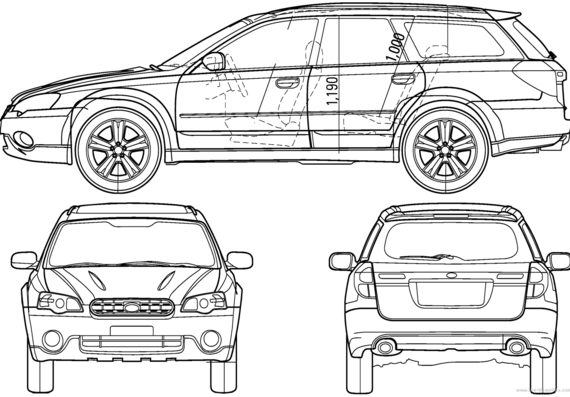 Subaru Legacy Outback (2005) - Субару - чертежи, габариты, рисунки автомобиля