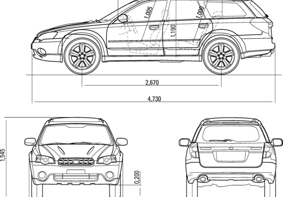 Subaru Legacy Outback 5-Door - Субару - чертежи, габариты, рисунки автомобиля