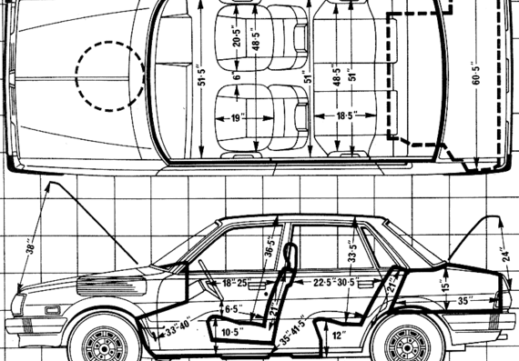 Subaru Leone 1600 GLF (1980) - Субару - чертежи, габариты, рисунки автомобиля