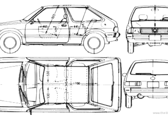 Subaru Leone 3-Door Hatchback 1600 (1981) - Субару - чертежи, габариты, рисунки автомобиля