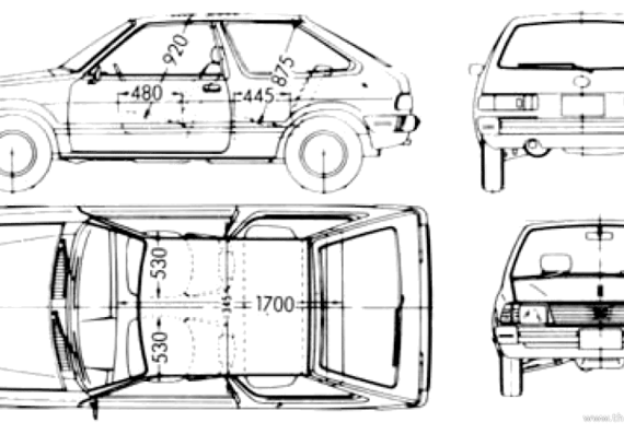 Subaru Leone 3-Door Hatchback 1600 (1983) - Субару - чертежи, габариты, рисунки автомобиля