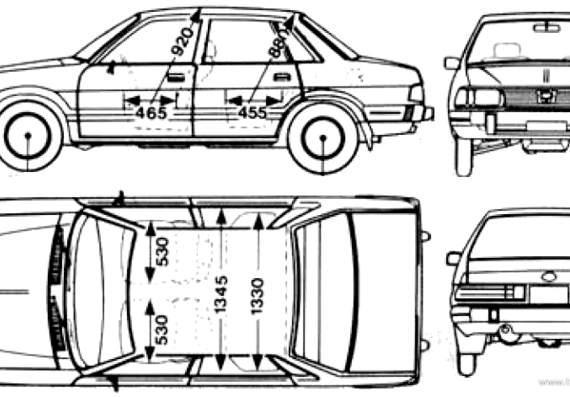 Subaru Leone 4-Door 1600 (1981) - Субару - чертежи, габариты, рисунки автомобиля