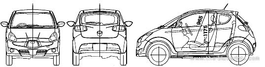 Subaru R1 (2005) - Субару - чертежи, габариты, рисунки автомобиля