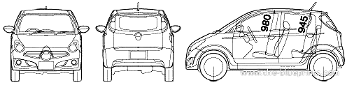 Subaru R2 (2005) - Субару - чертежи, габариты, рисунки автомобиля