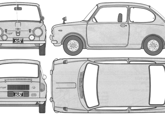 Subaru R2 SS (1972) - Субару - чертежи, габариты, рисунки автомобиля