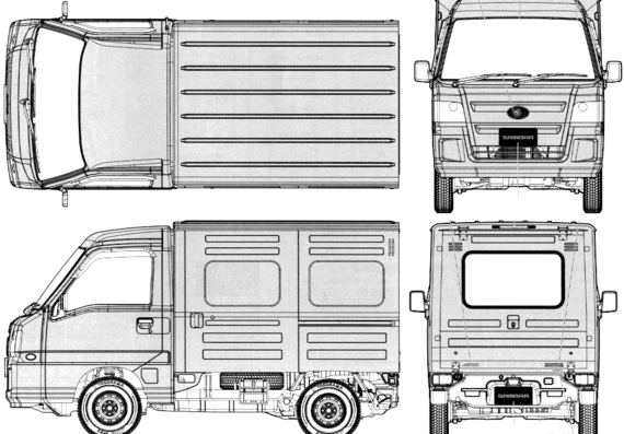 Subaru Sambar VB Panel Van (2012) - Субару - чертежи, габариты, рисунки автомобиля