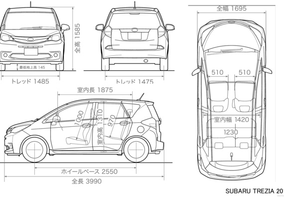 Subaru Trezia - Субару - чертежи, габариты, рисунки автомобиля