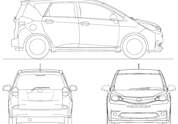 Subaru Trezia (2011) - Субару - чертежи, габариты, рисунки автомобиля