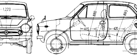 Suzuki Fronte 360 - Сузуки - чертежи, габариты, рисунки автомобиля