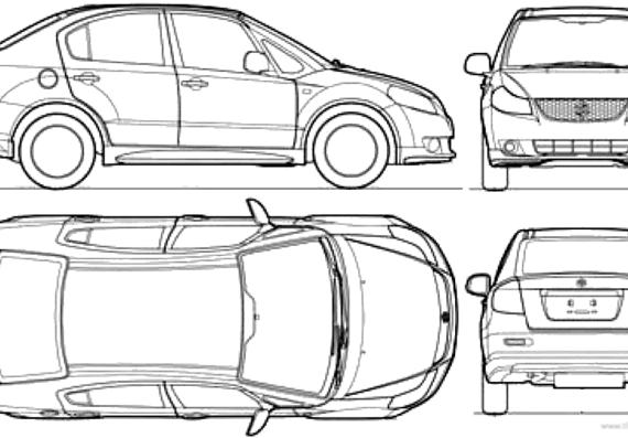 Suzuki SX4 4-Door (2008) - Сузуки - чертежи, габариты, рисунки автомобиля