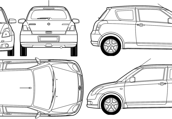 Suzuki Swift 3-Door (2007) - Сузуки - чертежи, габариты, рисунки автомобиля