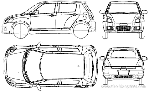 Suzuki Swift 5-Door (2005) - Сузуки - чертежи, габариты, рисунки автомобиля