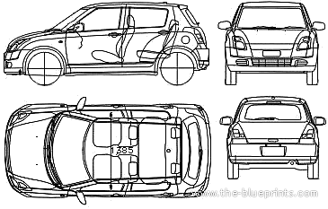 Suzuki Swift 5-Door (2006) - Сузуки - чертежи, габариты, рисунки автомобиля