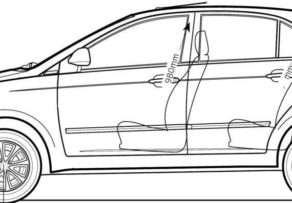 Tata Indica Vista (2013) - Тата - чертежи, габариты, рисунки автомобиля