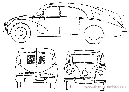 Tatra T-87 Staff-Car - Татра - чертежи, габариты, рисунки автомобиля