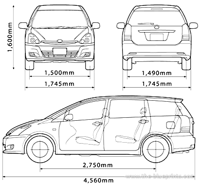 Toyota-Wish - Тойота - чертежи, габариты, рисунки автомобиля