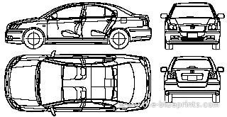 Toyota Avensis 4-Door (2005) - Тойота - чертежи, габариты, рисунки автомобиля