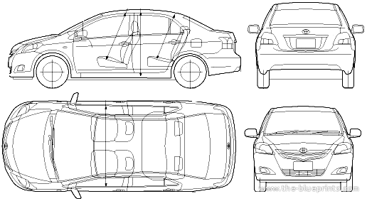 Toyota Belta (2006) - Тойота - чертежи, габариты, рисунки автомобиля