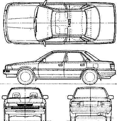Toyota Camry (1987) - Тойота - чертежи, габариты, рисунки автомобиля