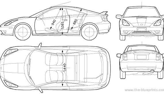 Toyota Celica (2005) - Тойота - чертежи, габариты, рисунки автомобиля