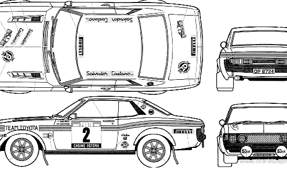 Toyota Celica Rally (1976) - Тойота - чертежи, габариты, рисунки автомобиля