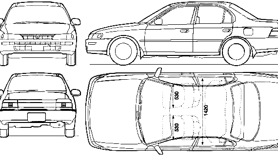 Toyota Corolla (1992) - Тойота - чертежи, габариты, рисунки автомобиля