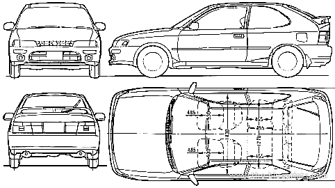 Toyota Corolla 3-Door (1992) - Тойота - чертежи, габариты, рисунки автомобиля