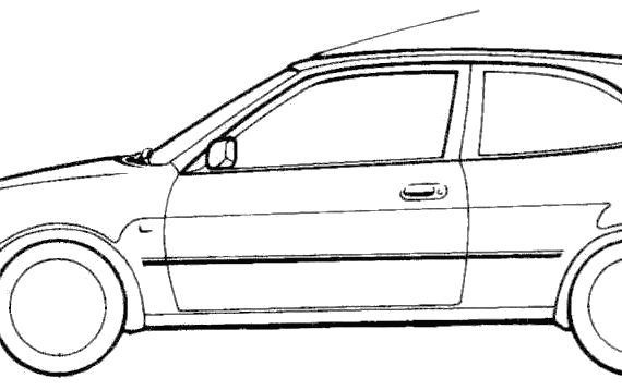 Toyota Corolla 3-Door (1998) - Тойота - чертежи, габариты, рисунки автомобиля