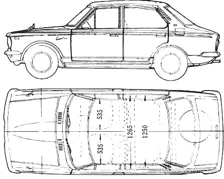 Toyota Corolla 4-Door (1968) - Тойота - чертежи, габариты, рисунки автомобиля