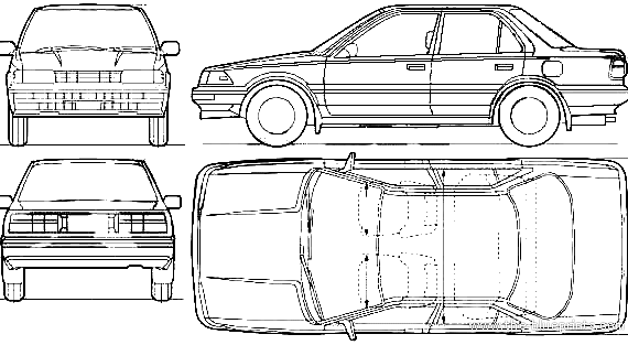 Toyota Corolla 4-Door (1990) - Тойота - чертежи, габариты, рисунки автомобиля