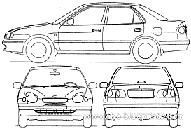 Toyota Corolla 4-Door (1998) - Тойота - чертежи, габариты, рисунки автомобиля