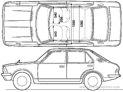 Toyota Corolla E20 4-Door (1970) - Тойота - чертежи, габариты, рисунки автомобиля