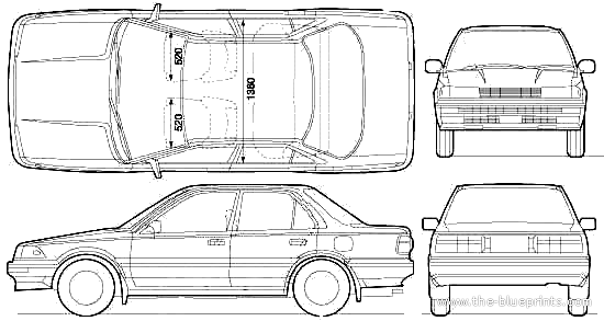 Toyota Corolla E90 4-Door (1990) - Тойота - чертежи, габариты, рисунки автомобиля