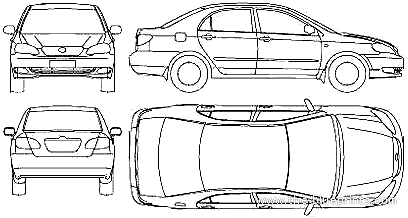 Toyota Corolla EX (2007) - Тойота - чертежи, габариты, рисунки автомобиля