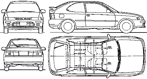 Toyota Corolla FX 3-Door AE101 (1992) - Тойота - чертежи, габариты, рисунки автомобиля