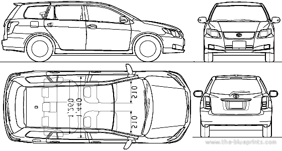 Toyota Corolla Fielder (2008) - Тойота - чертежи, габариты, рисунки автомобиля