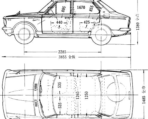 Toyota Corolla KE10 - Тойота - чертежи, габариты, рисунки автомобиля