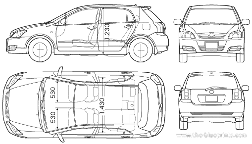 Toyota Corolla RunX (2005) - Тойота - чертежи, габариты, рисунки автомобиля