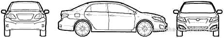 Toyota Corolla Sedan (2007) - Тойота - чертежи, габариты, рисунки автомобиля