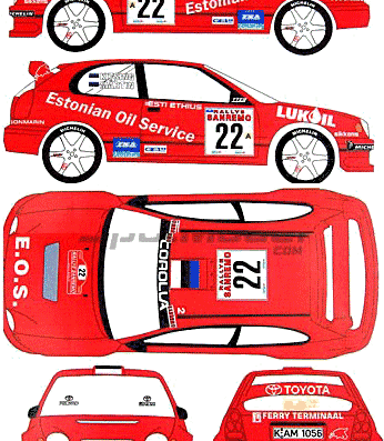 Toyota Corolla WRC (1999) - Тойота - чертежи, габариты, рисунки автомобиля