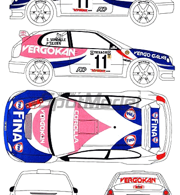 Toyota Corolla WRC (2000) - Тойота - чертежи, габариты, рисунки автомобиля
